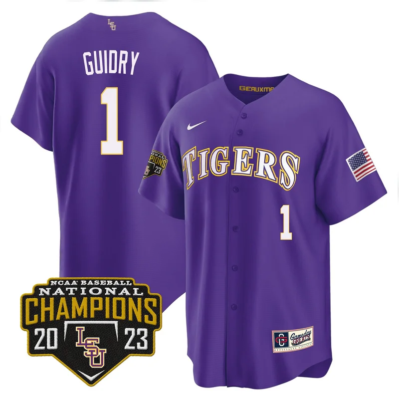 Weylin Guidry 1 LSU Tigers Jersey 2023 National Champions Baseball - Pinstripe - Image 2