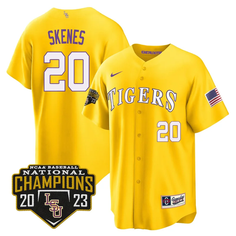 Paul Skenes 20 LSU Tigers Jersey 2023 National Champions Baseball - Gold