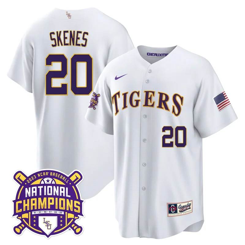 Paul Skenes 20 LSU Tigers Jersey 2023 National Champions Baseball Patch - Pinstripe - Image 5