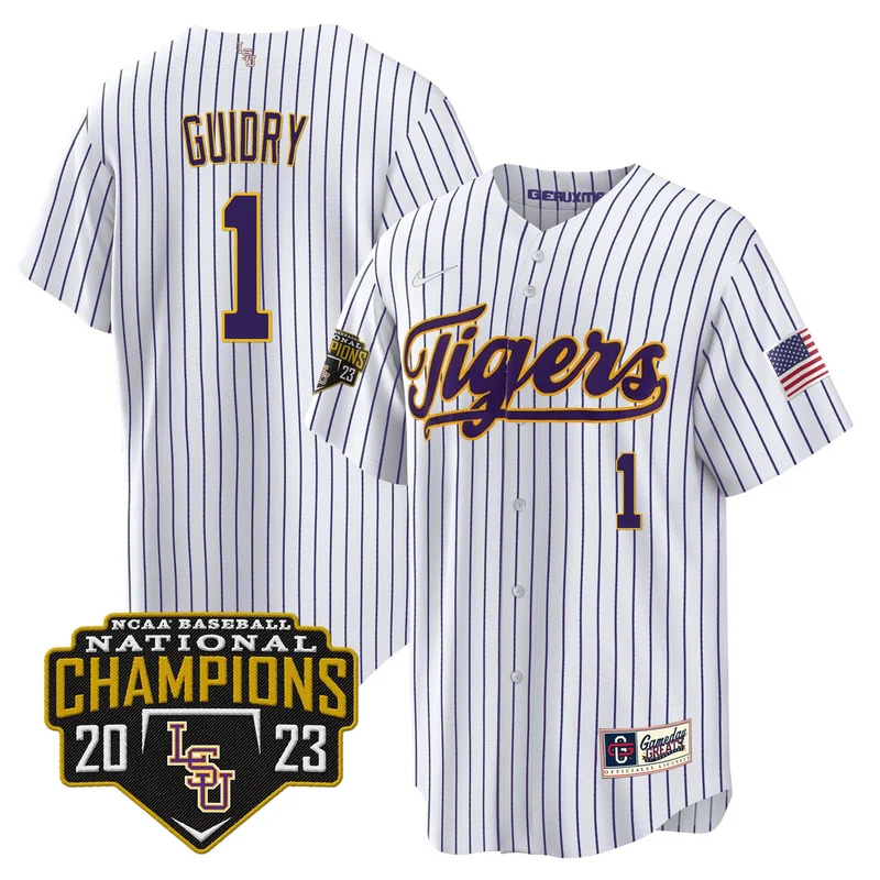 Tre Morgan 18 LSU Tigers Jersey 2023 National Champions Baseball Patch - White LSU - Image 5