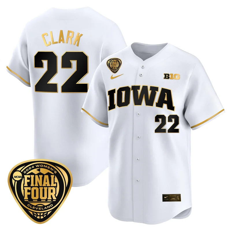 Caitlin Clark 22 Iowa Hawkeyes Jersey 2024 Final Four Patch - White Gold