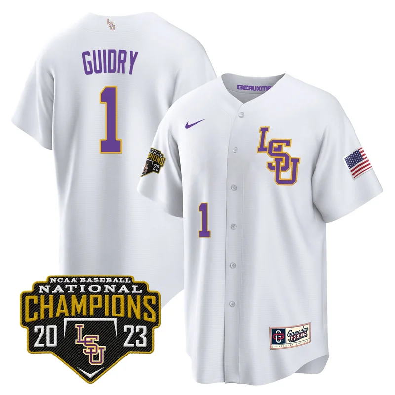 Weylin Guidry 1 LSU Tigers Jersey 2023 National Champions Baseball - Pinstripe - Image 4