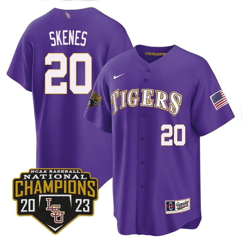 Paul Skenes 20 LSU Tigers Jersey 2023 National Champions Baseball Patch - Pinstripe - Image 3