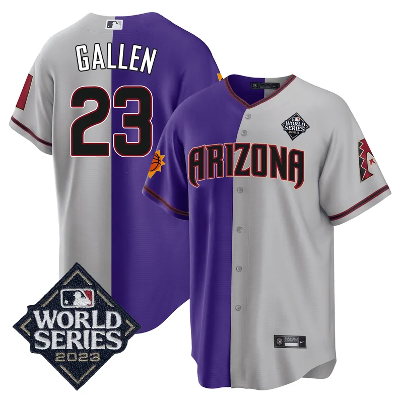 Zac Gallen 23 Arizona Diamondbacks Jersey Phoenix Suns Jersey 2023 World Series Stitched Baseball - Grey/Purple