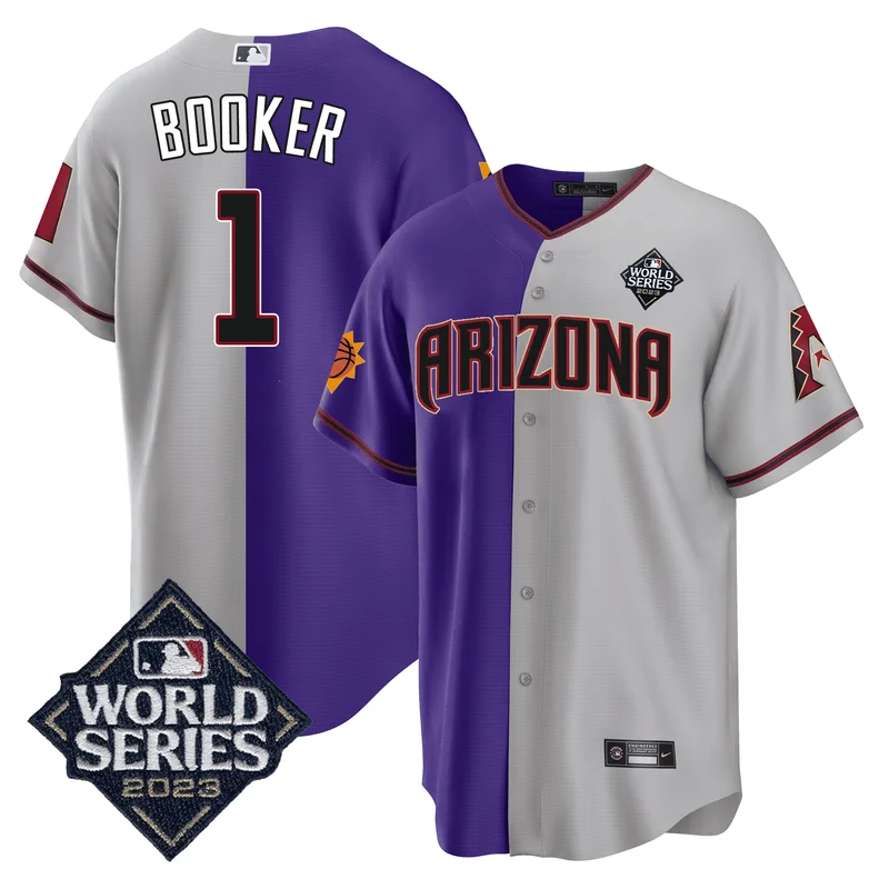 Devin Booker 1 Arizona Diamondbacks Jersey Phoenix Suns Jersey 2023 World Series Stitched Baseball - Grey/Purple