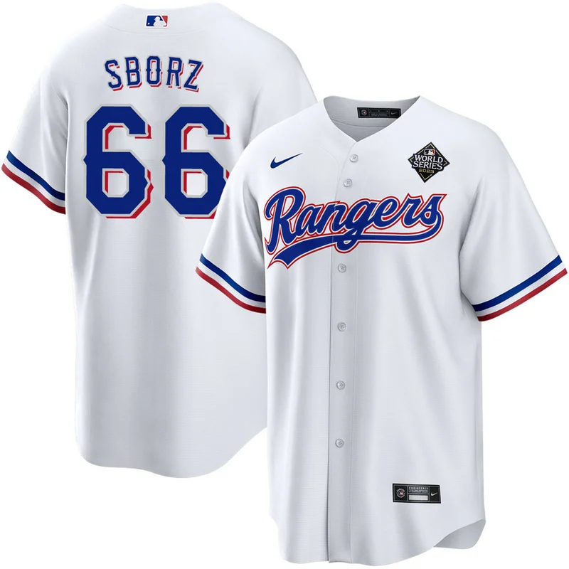 Josh Sborz 66 Texas Rangers Jersey 2023 World Series Stitched Baseball - White