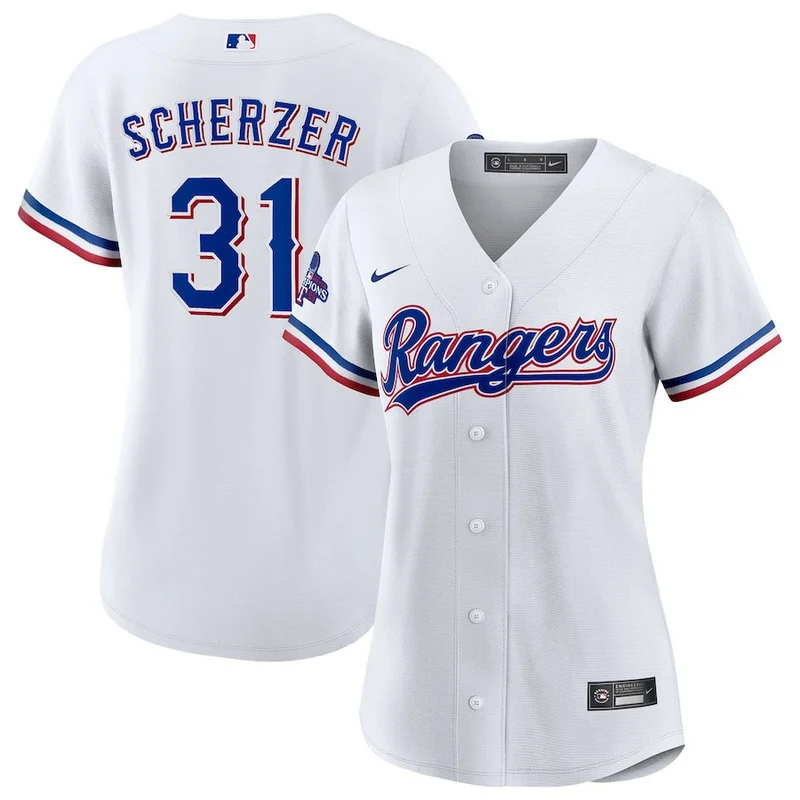 Max Scherzer 31 Texas Rangers Jersey Home 2023 World Series Champions - White