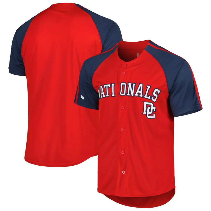 Washington Nationals Jersey Stitches Button-Down Raglan Fashion - Red