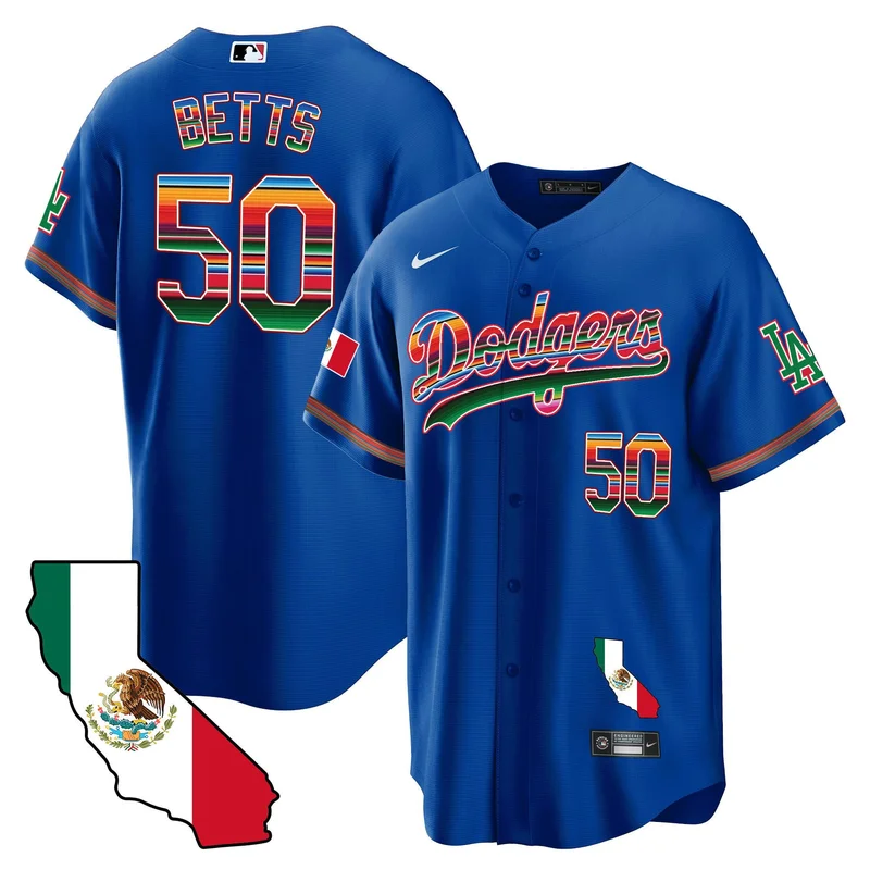 Mookie Betts 50 Los Angeles Dodgers Jersey Mexico California Map Baseball - Royal