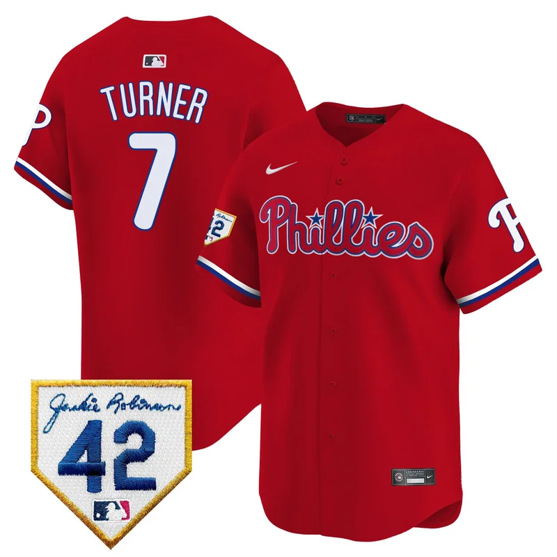 Trea Turner 7 Philadelphia Phillies Jersey 2024 Jackie Robinson Patch - Red