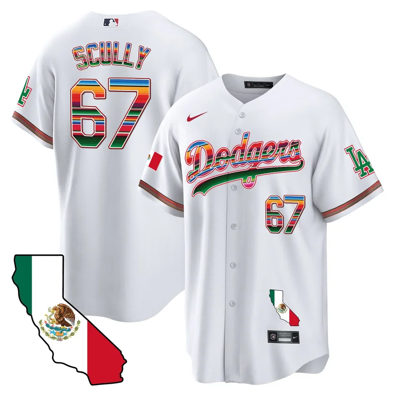 Vin Scully 67 Los Angeles Dodgers Jersey Mexico California Map Baseball - Alternate - Image 4
