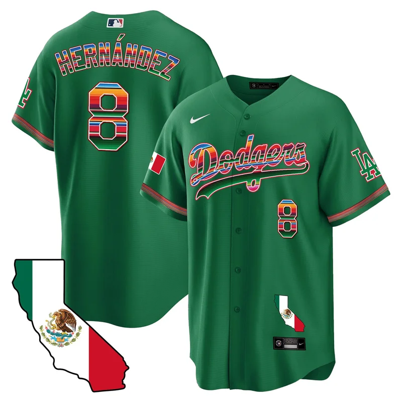 Kike Hernandez 8 Los Angeles Dodgers Jersey Mexico California Map Baseball - Green