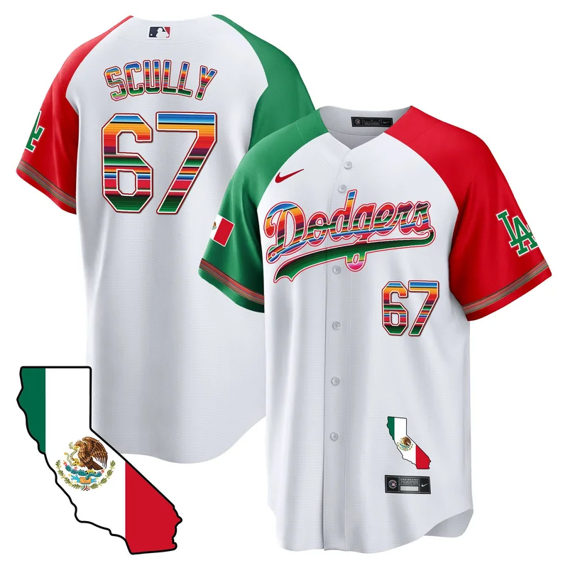 Vin Scully 67 Los Angeles Dodgers Jersey Mexico California Map Baseball - Alternate
