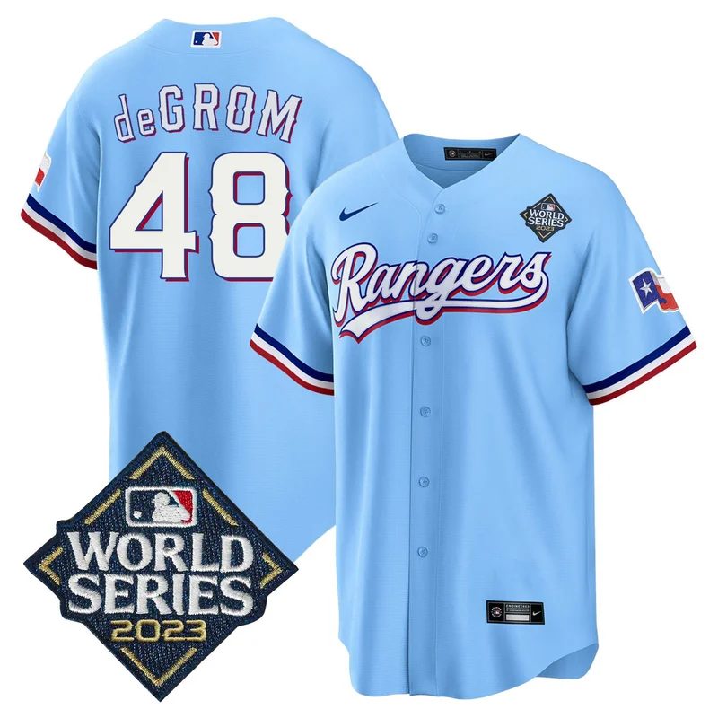 Jacob DeGrom 48 Texas Rangers Jersey 2023 World Series Stitched Baseball - Blue