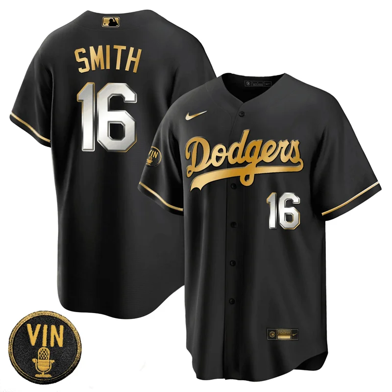 Will Smith 16 Los Angeles Dodgers Jersey Patch Gold Baseball - Cool Black Limited