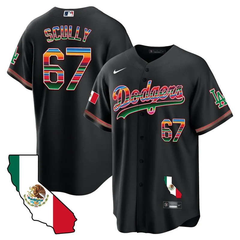 Vin Scully 67 Los Angeles Dodgers Jersey Mexico California Map Baseball - Alternate - Image 2