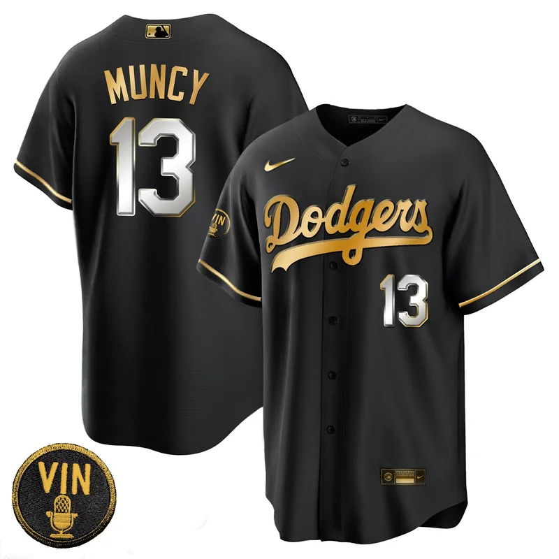 Max Muncy 13 Los Angeles Dodgers Jersey Patch Gold Baseball - Cool Black Limited