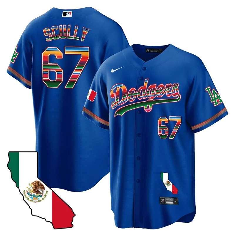 Vin Scully 67 Los Angeles Dodgers Jersey Mexico California Map Baseball - Alternate - Image 3