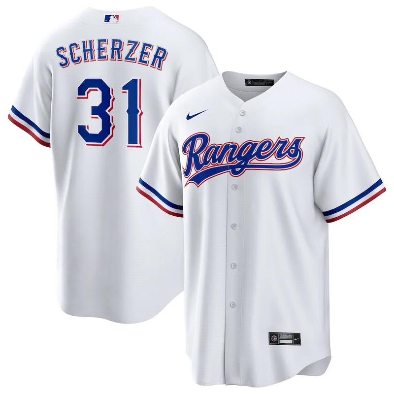 Max Scherzer 31 Texas Rangers Jersey Home 2023 World Series Champions - White - Image 2