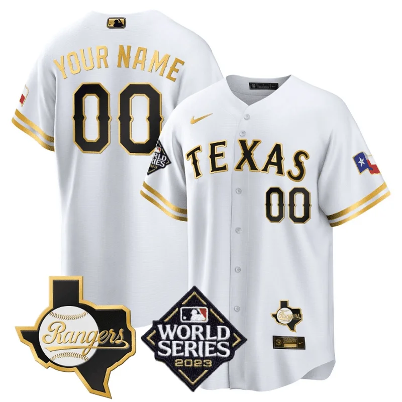 Texas Rangers Jersey 2023 World Series & Texas State Patch Custom - White Gold