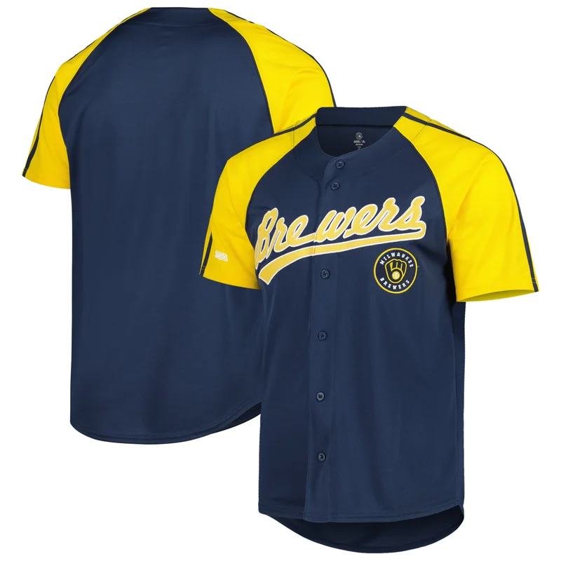 Milwaukee Brewers Jersey Stitches Button-Down Raglan Fashion - Navy