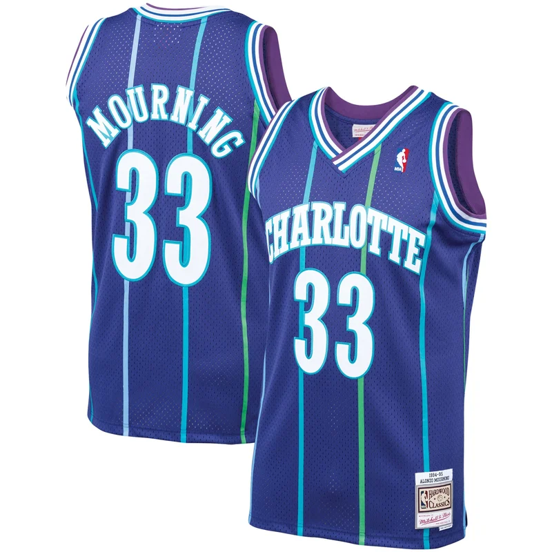Alonzo Mourning Charlotte Hornets Jersey 1994 95 Hardwood Classics Swingman - Purple