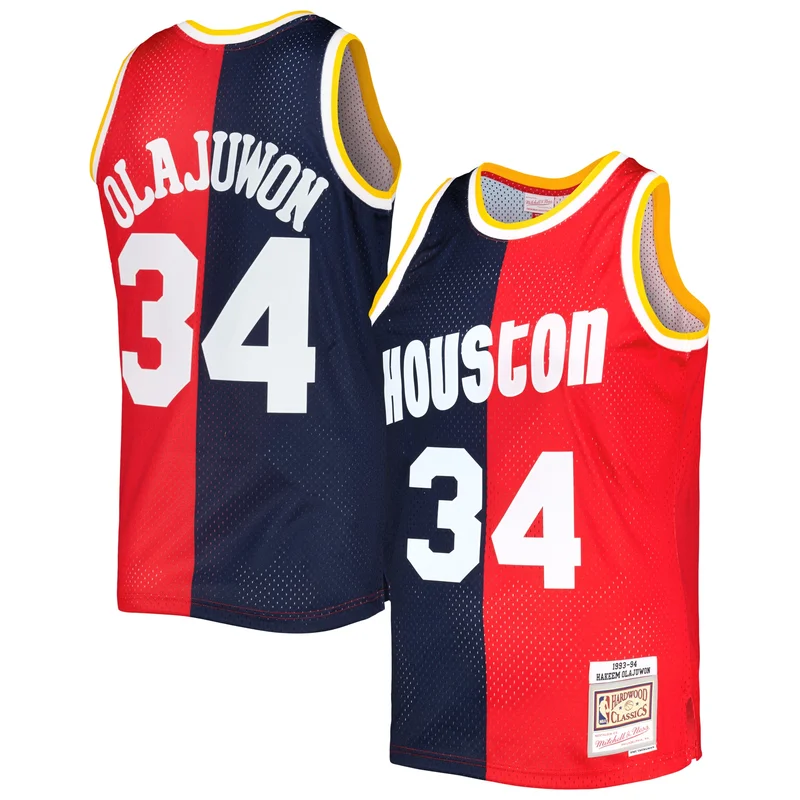 Hakeem Olajuwon Houston Rockets Jersey Hardwood Classics 1993 94 Split Swingman - Navy