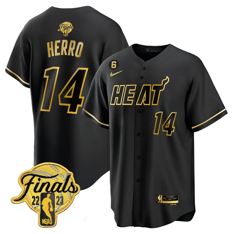 Tyler Herro 14 Miami Heat Jersey 2023 Finals Baseball - Black Gold