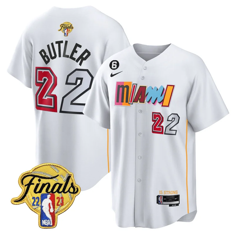 Jimmy Butler 22 Miami Heat Jersey 2023 Finals Baseball - City White