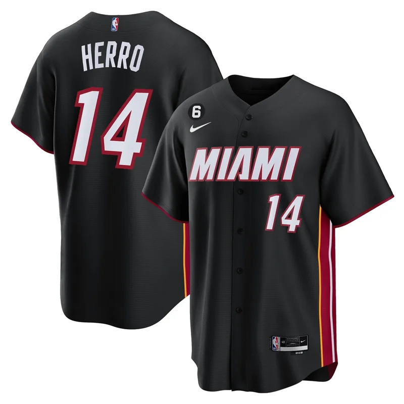 Tyler Herro 14 Miami Heat Jersey 2023 Finals Baseball - Black Gold - Image 3