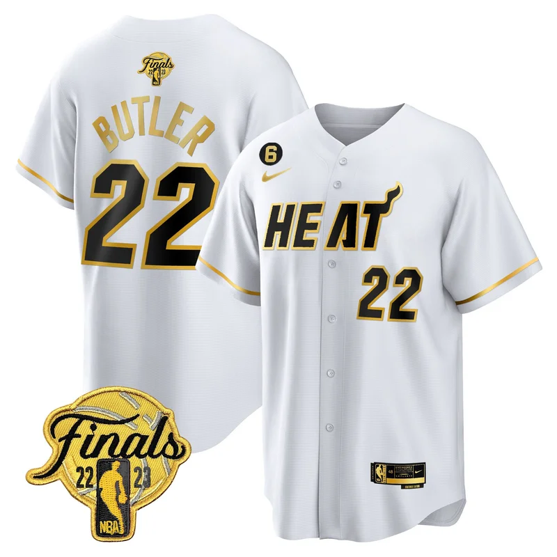 Jimmy Butler 22 Miami Heat Jersey 2023 Finals Baseball - White Gold
