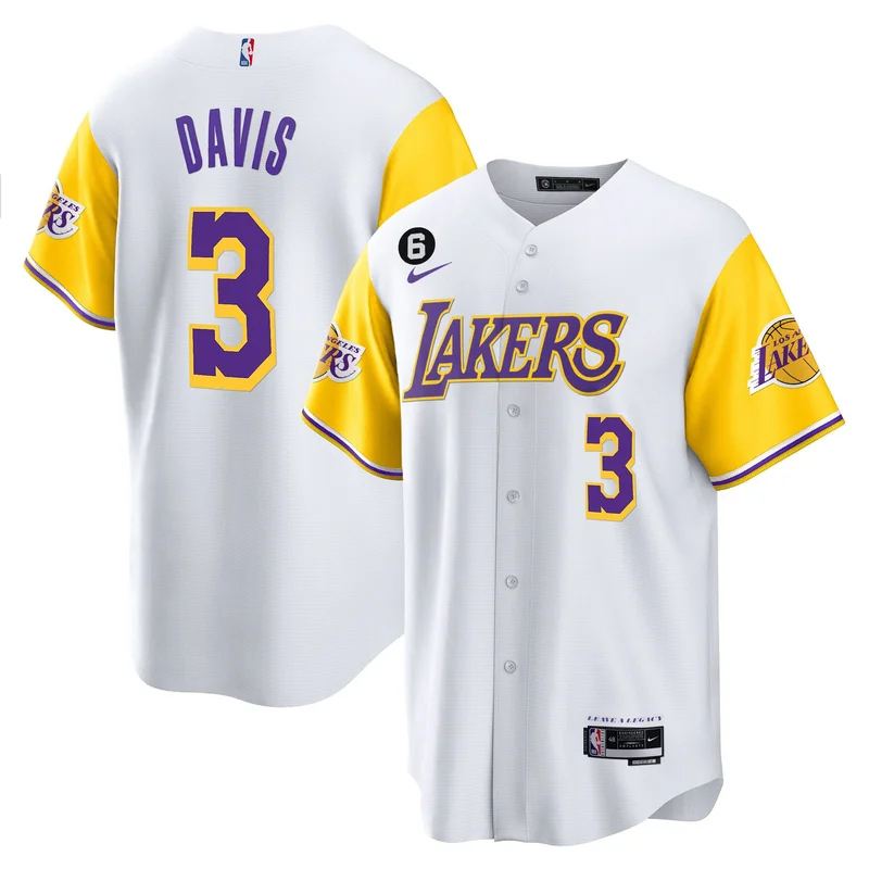 Anthony Davis 3 Los Angeles Lakers Jersey Alternate Baseball - White - Image 3