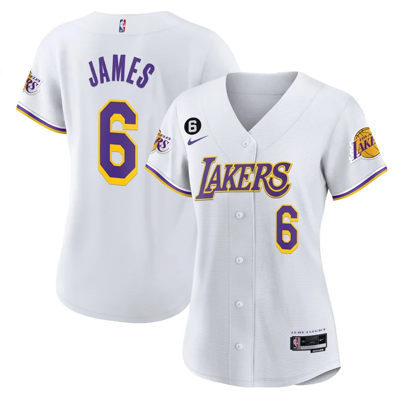 LeBron James 6 Los Angeles Lakers Jersey Baseball - White