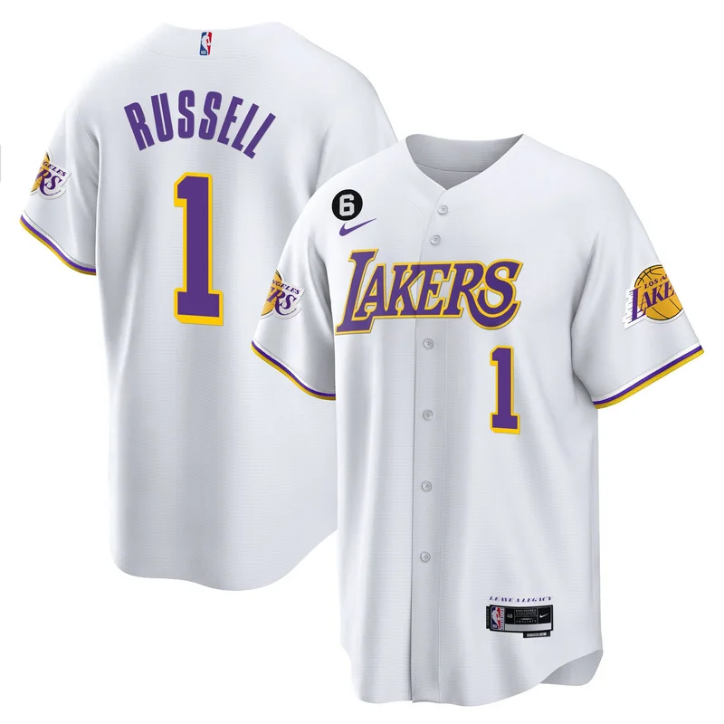 D'Angelo Russell 1 Los Angeles Lakers Jersey Baseball - White