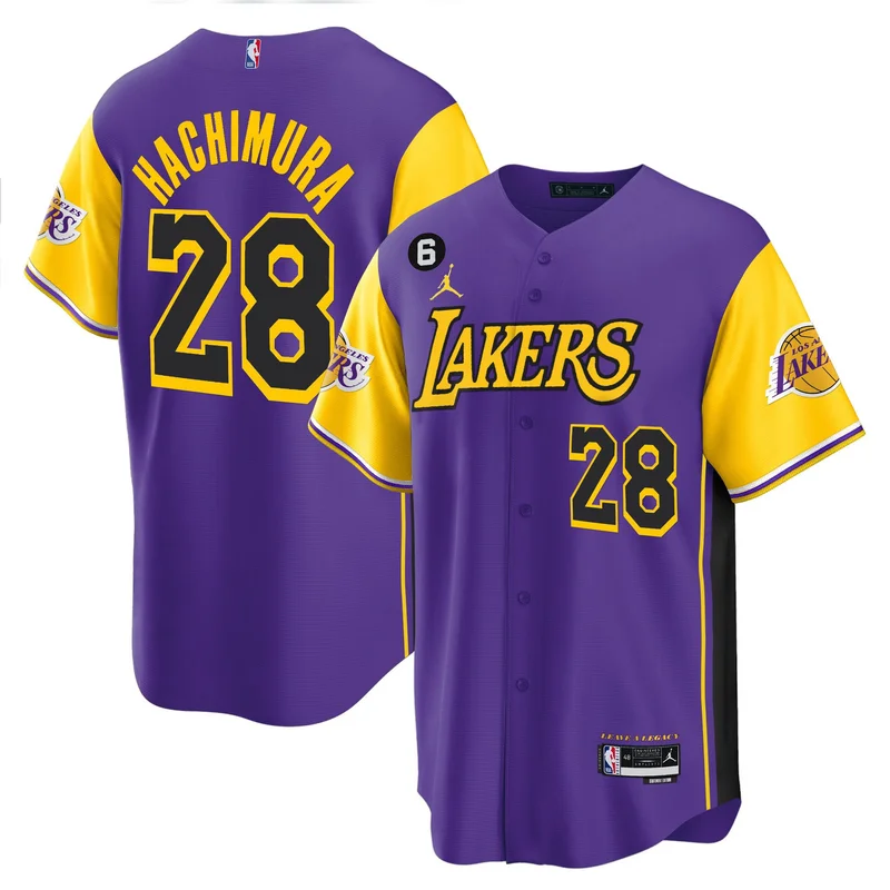 Rui Hachimura 28 Los Angeles Lakers Jersey Color Sleeves Baseball - Purple