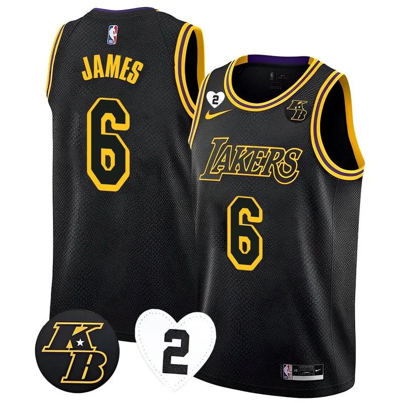 LeBron James 6 Los Angeles Lakers Jersey Kobe & Gigi Patch 2023 - Black Mamba