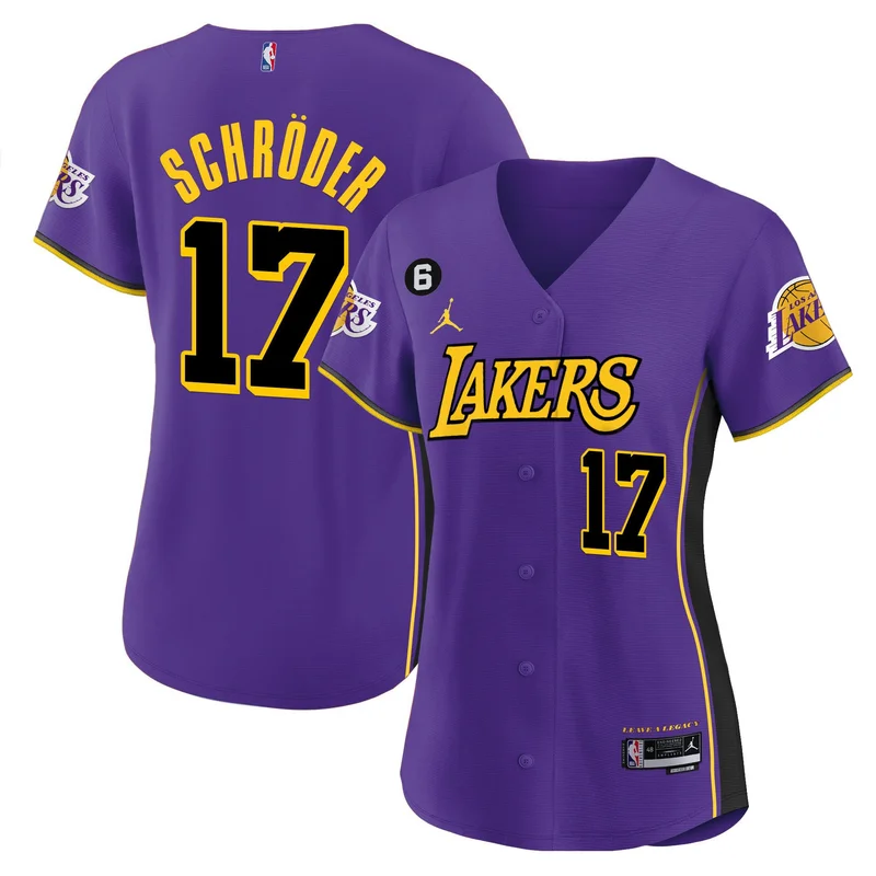 LeBron James 6 Los Angeles Lakers Jersey Baseball - Purple - Image 3