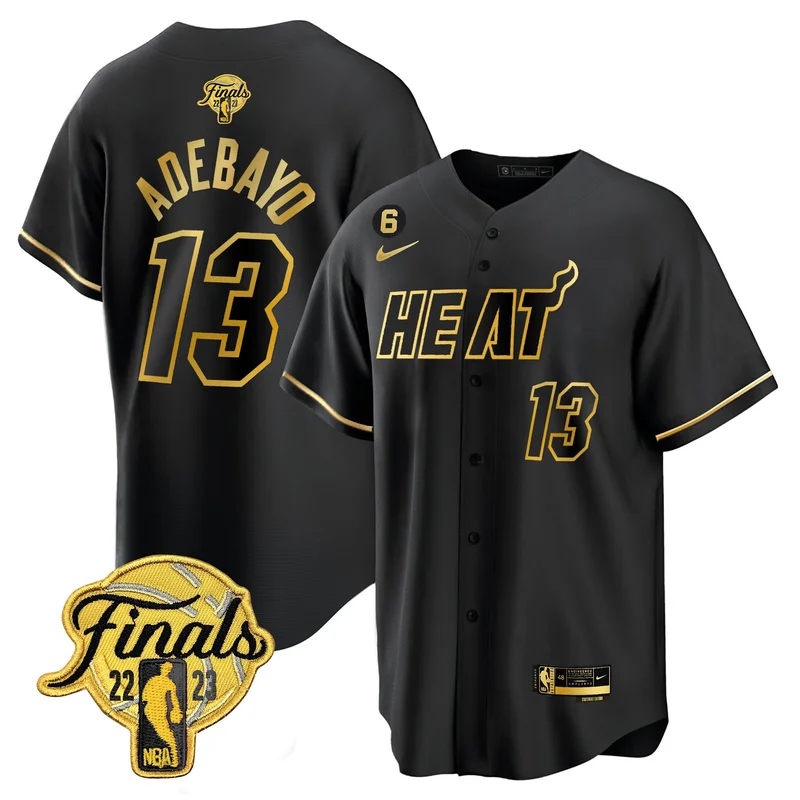 Bam Adebayo 13 Miami Heat Jersey 2023 Finals Baseball - Black Gold