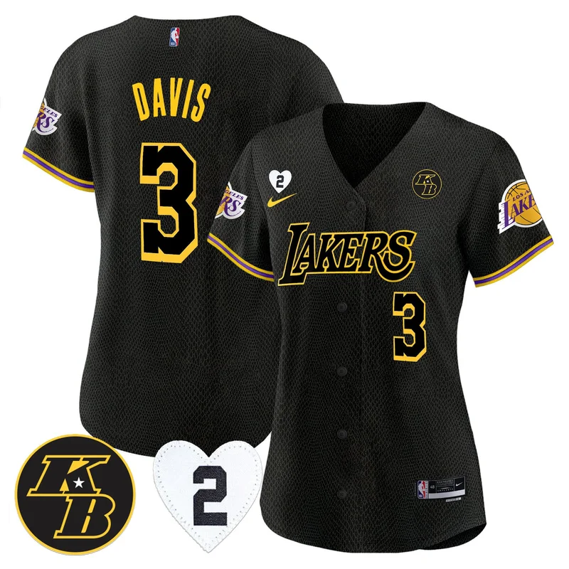 Anthony Davis 3 Los Angeles Lakers Jersey Kobe & Gigi Patch Baseball - Black Mamba
