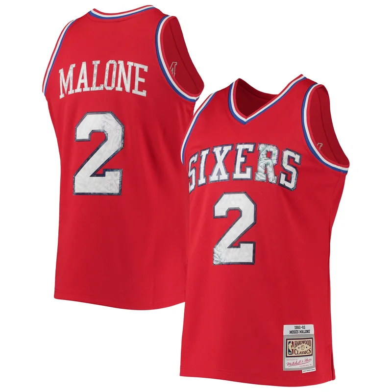 Moses Malone Philadelphia 76ers Jersey 1982 83 Big & Tall Hardwood Classics Swingman - Image 5
