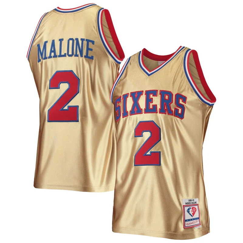 Moses Malone Philadelphia 76ers Jersey 1982 83 Big & Tall Hardwood Classics Swingman - Image 2