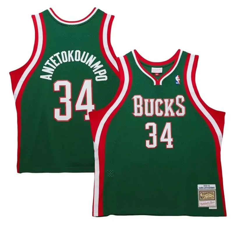 Giannis Antetokounmpo Milwaukee Bucks 2013/14 Classics Jersey Hunter Green