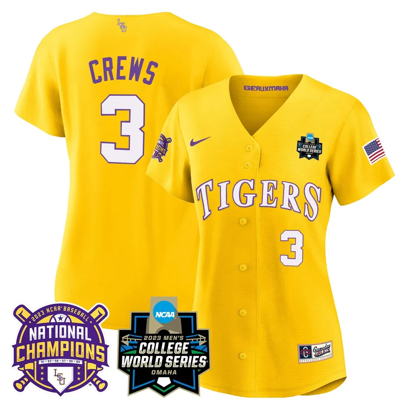Gold Dylan Crews lsu tigers 2023 national champions Gold jersey v3 all stitched