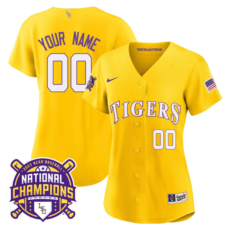 Gold lsu tigers 2023 national champions Gold cool custom jersey all stitched