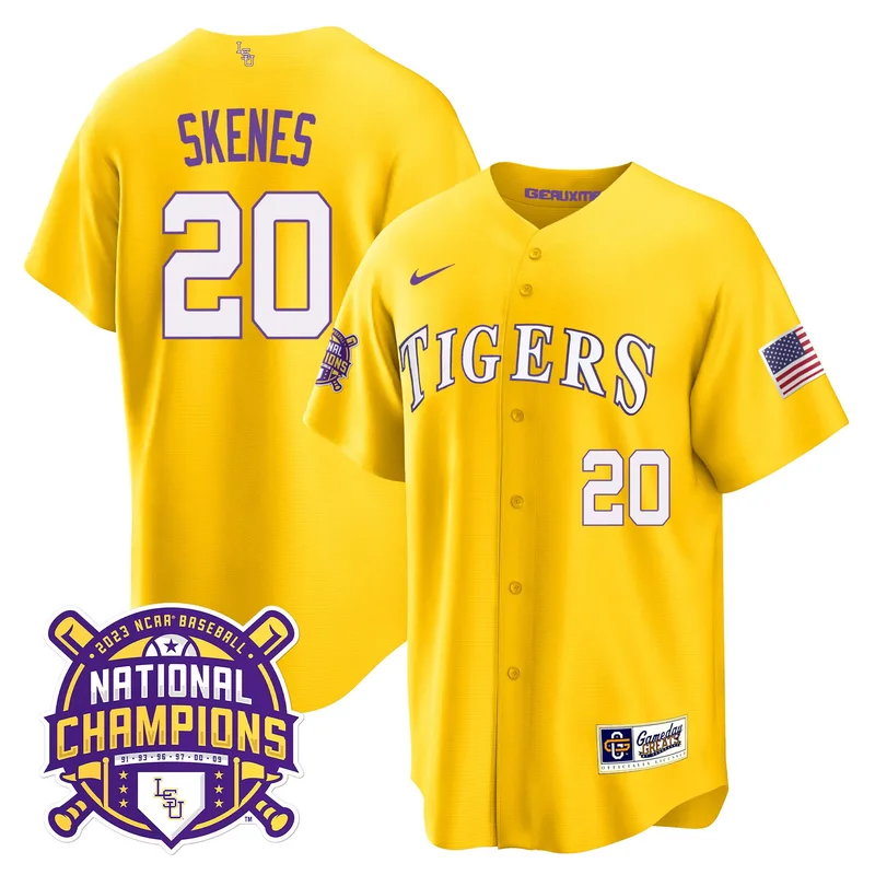 Gold Paul Skenes lsu tigers 2023 national champions Gold cool jersey v2 all stitched