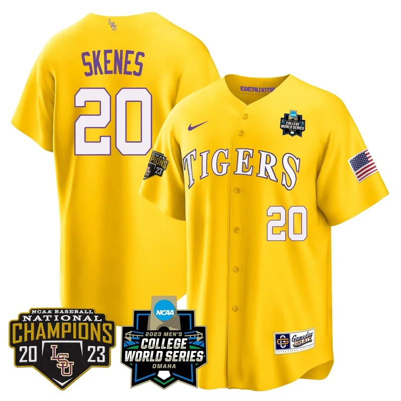Gold Paul Skenes lsu tigers 2023 national champions Gold cool jersey v3 all stitched - Image 5
