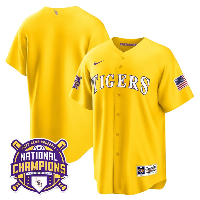 Gold Team lsu tigers 2023 national champions Gold cool jersey all stitched