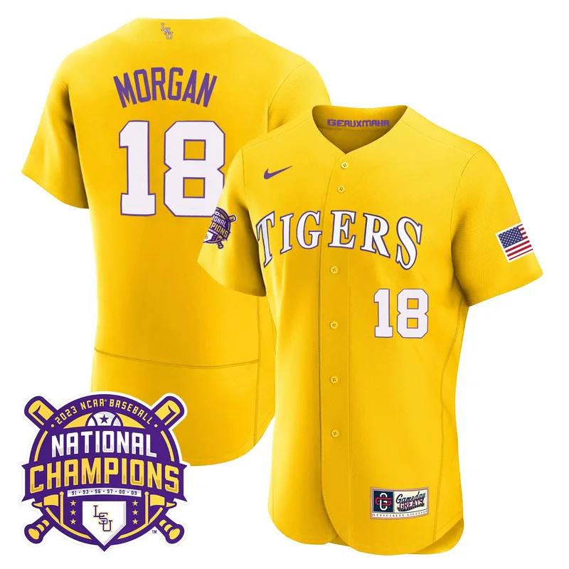 Gold Tre Morgan lsu tigers 2023 national champions Gold cool jersey all stitched - Image 4