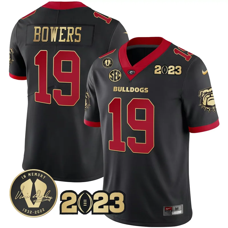 Gold Trim Brock Bowers georgia bulldogs 2023 champions jersey all stitched