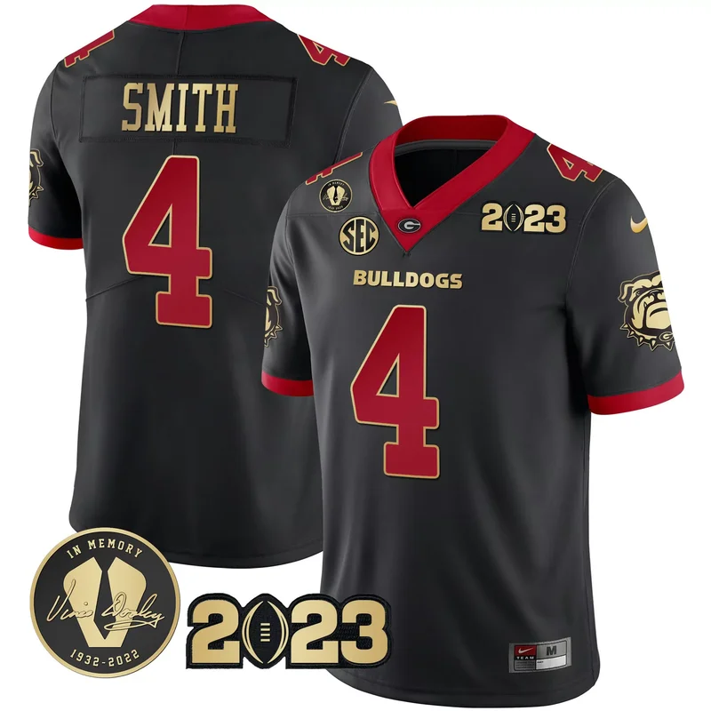 Gold Trim Nolan Smith georgia bulldogs 2023 champions jersey all stitched